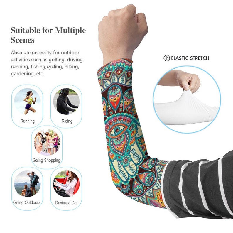 A Pair of Hamsa Arm Sleeves,UV Protection Driving Sleeves image 5