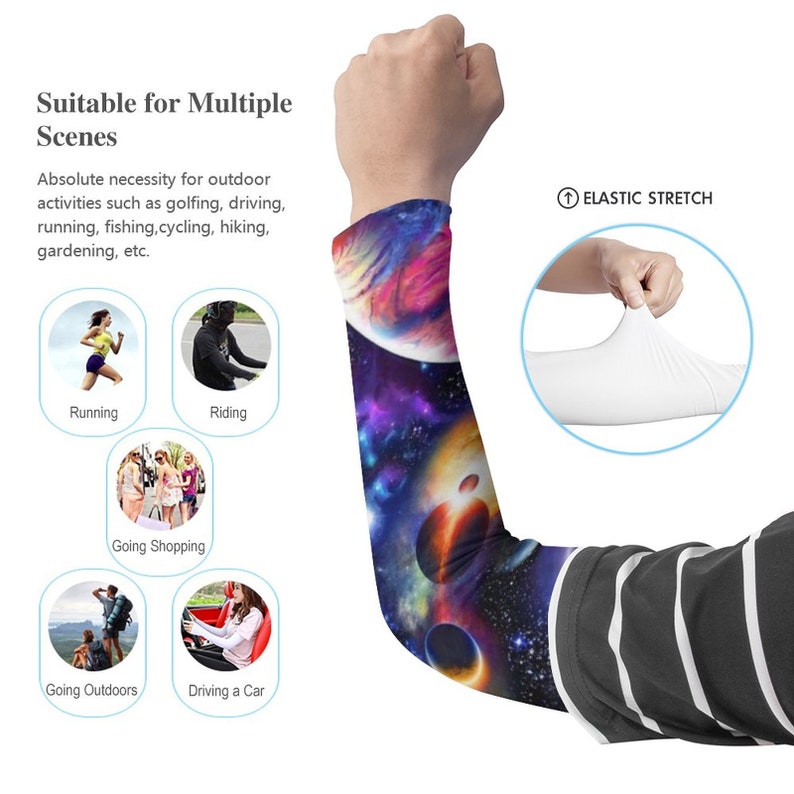 Colorful Universe Arm Cover,Arm Sleeves,UV Sunscreen Sleeve Camouflage sleeves cooling sleeves Long Arm Cover image 3