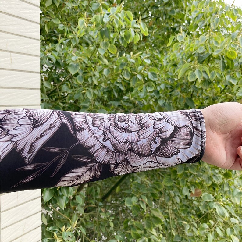 A Pair of Blackwork Peony Long Arm Cover,Arm Sleeves image 5