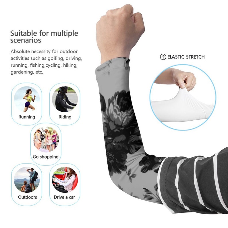 Gothic Floral Style Printed Long Arm Sleeves Long Arm Warmers,Sun Protection Sleeve.Drive UV Protection.Child Arm Sleeves image 5
