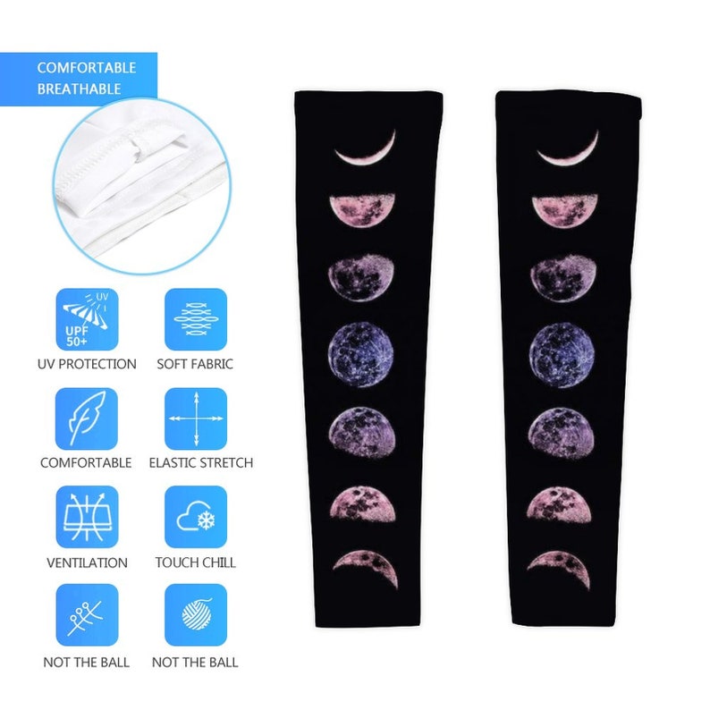 Purple Moon Phases Printed Long Arm Sleeves Long Arm Warmers,Gift For Lady image 9