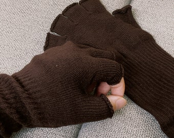 Guantes de medio dedo para mujer, manoplas largas de punto para invierno, manoplas tejidas con pantalla táctil, calentadores de brazos