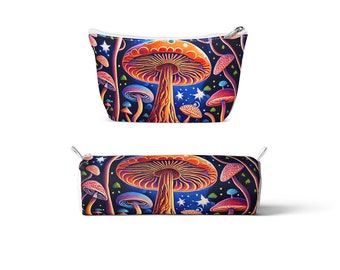 Mushrooms Under The Starry Sky Canvas Pencil Casee and Cosmetic Bag