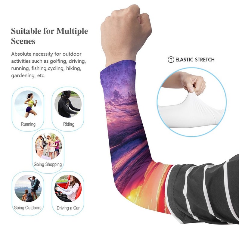 Sunburst Rainbow Colors Arm Cover,Arm Sleeves,UV Sunscreen Sleeve Camouflage sleeves cooling sleeves Long Arm Cover image 5