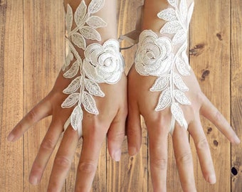 Flower Leaves Hollow Lace Embroidery Short Bridal Gloves Wedding Party Costume Accessories