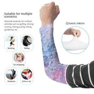 Pink and Blue Water Abstract Illustration Printed Long Arm Sleeves Long Arm Warmers,Sun Protection Sleeve.Drive UV Protection image 7