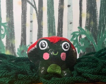 Mushroom Frog Clay Figurine