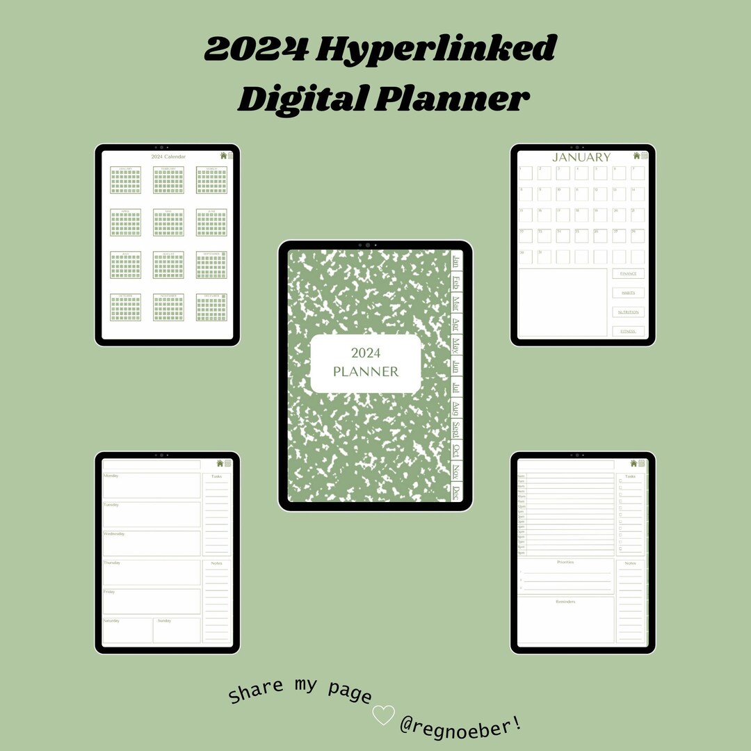 2024 Hyperlinked Digital Planner Composition Book Sage Green - Etsy