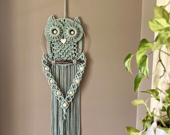 Macrame Owl Wall Hanging, Recycled Cotton Cord, Nursery Decor