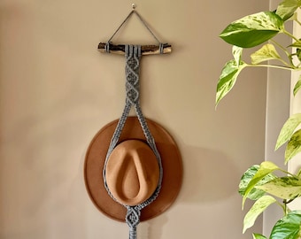 Macrame hat hanger on driftwood, hat hanger, macrame wall hanging, macrame, bohemian, akubra holder, hat holder