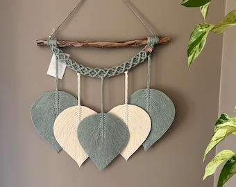 Macrame leaves feathers on driftwood, macrame wallhanging, nursery decor, wall art,macrame leaves, macrame feathers, bohemian decor