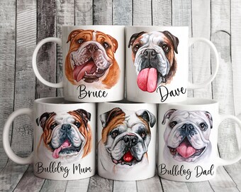 Personalised Bulldog Mug and Coaster Set. English Bulldog Travel Mug. Dog Gifts for him and her.