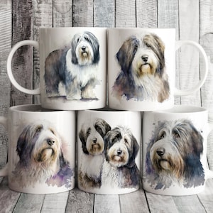 Bearded Collie mug and coaster set. Personalised Dog Gifts for him and her.