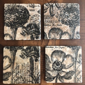 Botanical Flower Stone Coaster Set