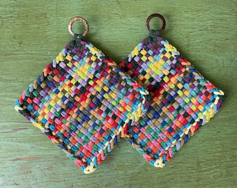 Crayon Box - Woven Potholders (Set of 2): Handcrafted Cotton Trivet, Colorful