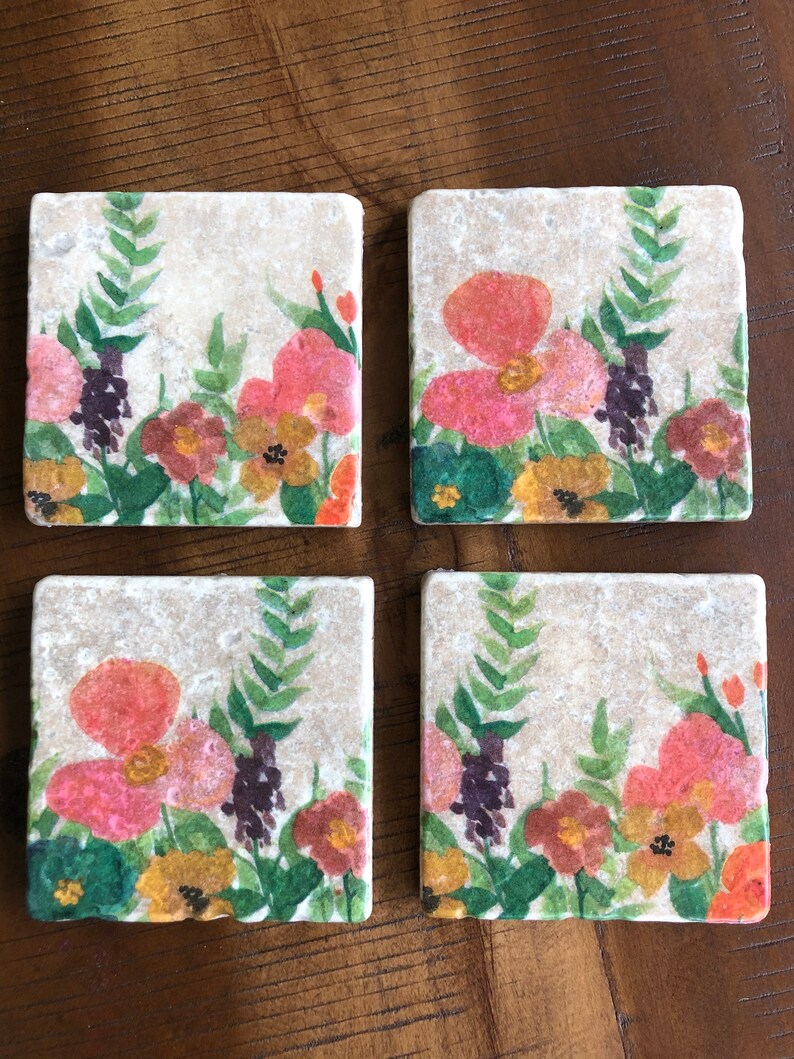 Wildflower Stone Coaster Set