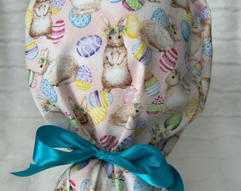 Easter Egg Bunny Rabbit Ponytail Scrub Cap