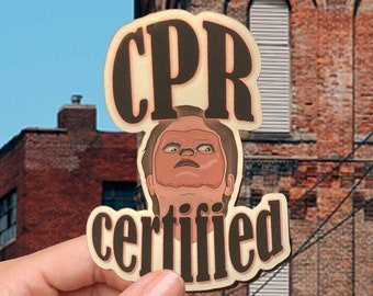 CPR Certified Metallic The Office Vinyl Sticker, Dwight Schrute Sticker, Weather Proof, Water Proof, Dunder Mifflin Water Bottle Sticker