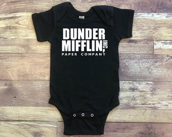 Dunder Mifflin Logo  - The Office Baby Gift - Infant Bodysuit - Rabbit Skins - NB, 6M, 12M, 18M, 24M - Unisex Gender Neutral Baby, Scranton