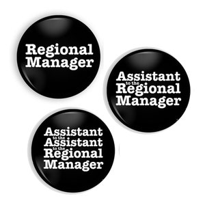 Set of 3 - The Office 1-inch Pinback Button - Regional Manager, Assistant Regional Manager & AARM, Dunder Mifflin, The Office, Michael Scott