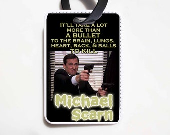 Michael Scarn - The Office Luggage Tag - Michael Scott - Threat Level Midnight - Funny Luggage Tag, Dunder Mifflin Luggage Tag