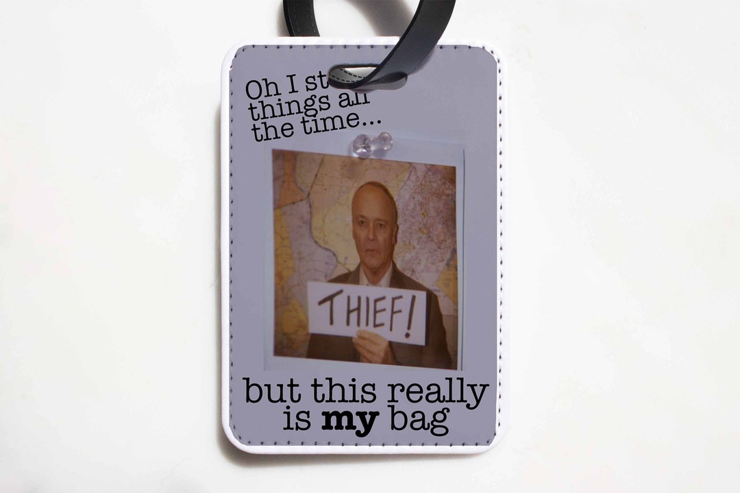 the-office-luggage-tag-creed-bratton-gift-idea-thief-luggage-tag