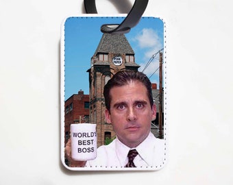 World's Best Boss Mug  - The Office Luggage Tag - Michael Scott - The Office Gift Idea - Funny Luggage Tag, Dunder Mifflin Luggage Tag
