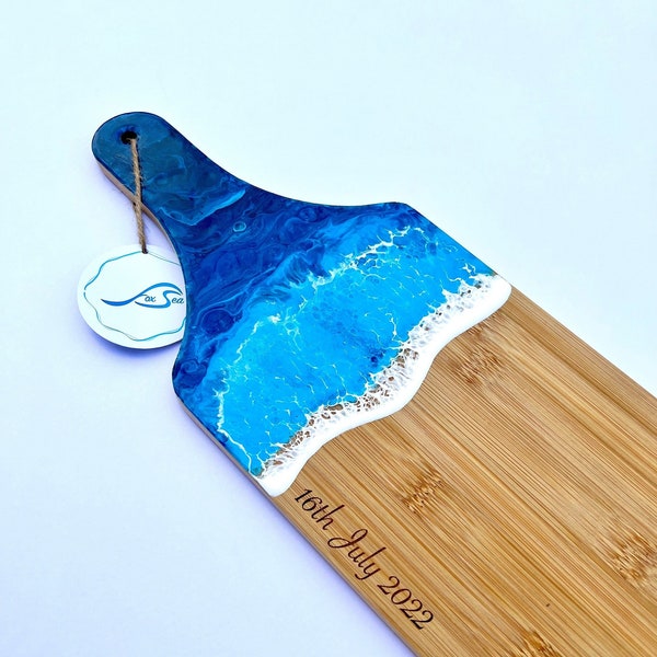 Handmade Bamboo Blue Ocean Wave Long Serving Platter with Resin