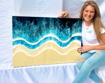 MADE to ORDER Original Resin Painting, Art, Large Resin Ocean Art, Wave Art, Resin Wave Painting, Resin Art on Wood, made by FoxSea