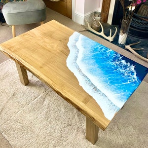 MADE to ORDER Custom Resin Coffee Wave Table, Oak, Local Devon Hardwood, Wood, Hairpin Legs, Blue, Ocean, Handmade, Epoxy Resin Table image 9