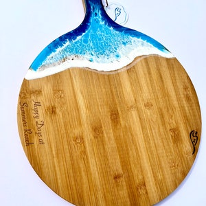 Blue Resin Wave Bamboo Ocean Pizza Serving Platter Chopping Board image 7