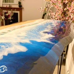 MADE to ORDER Custom Resin Desk Wave Table, Oak, Local Devon Hardwood, Wood, Hairpin Legs, Blue, Ocean, Handmade, Epoxy Resin Table image 6