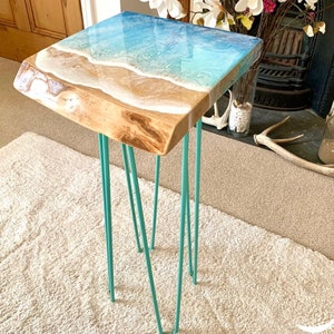 MADE to ORDER Custom Resin Wave Table, Oak or Ash Wood, Hairpin Legs, Console Table, Coffee Table, Blue, Ocean, Handmade, Epoxy Resin Table image 5