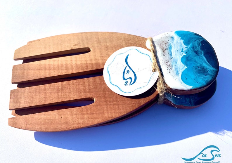 Handmade Resin Wave Salad Servers Blue image 9