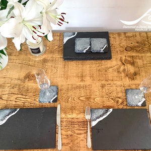 MADE to ORDER Custom Resin Wave Slate Placemat & Coaster Set Grey, Blue or Green image 1