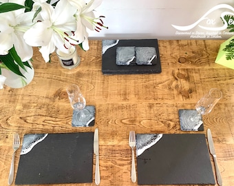 MADE to ORDER Custom Resin Wave Slate Placemat & Coaster Set - Grey, Blue or Green