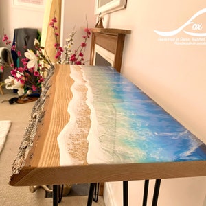 MADE to ORDER Custom Resin Wave Table, Oak or Ash Wood, Hairpin Legs, Console Table, Coffee Table, Blue, Ocean, Handmade, Epoxy Resin Table image 8