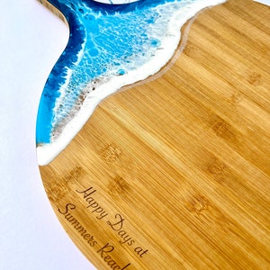 Blue Resin Wave Bamboo Ocean Pizza Serving Platter Chopping Board image 2