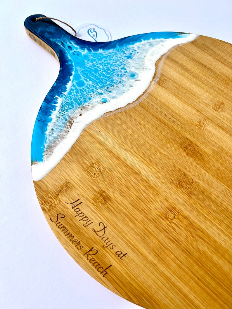 Blue Resin Wave Bamboo Ocean Pizza Serving Platter Chopping Board image 2