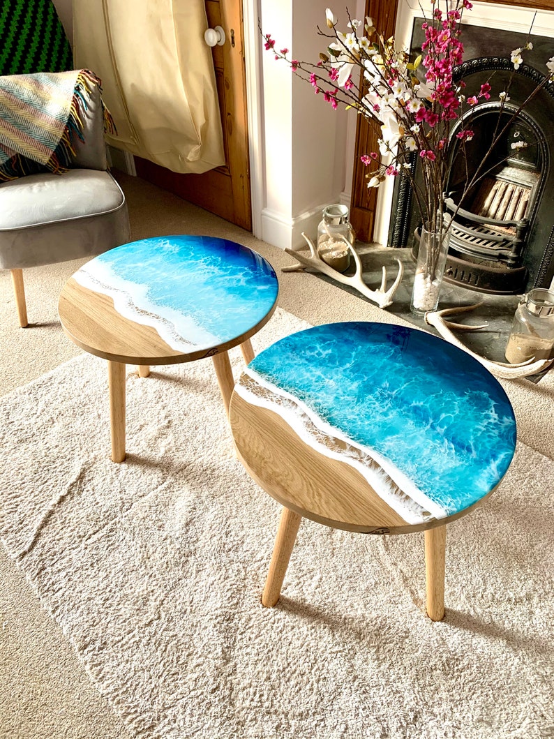 MADE to ORDER Custom Resin Coffee Wave Table, Oak, Local Devon Hardwood, Wood, Hairpin Legs, Blue, Ocean, Handmade, Epoxy Resin Table image 8