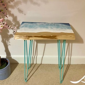 MADE to ORDER Custom Resin Wave Table, Oak or Ash Wood, Hairpin Legs, Console Table, Coffee Table, Blue, Ocean, Handmade, Epoxy Resin Table image 4