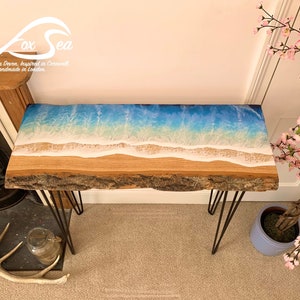 MADE to ORDER Custom Resin Wave Table, Oak or Ash Wood, Hairpin Legs, Console Table, Coffee Table, Blue, Ocean, Handmade, Epoxy Resin Table image 10