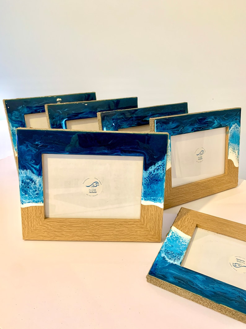 Handmade Photo frame Blue Ocean Resin Wave Picture Frame image 2