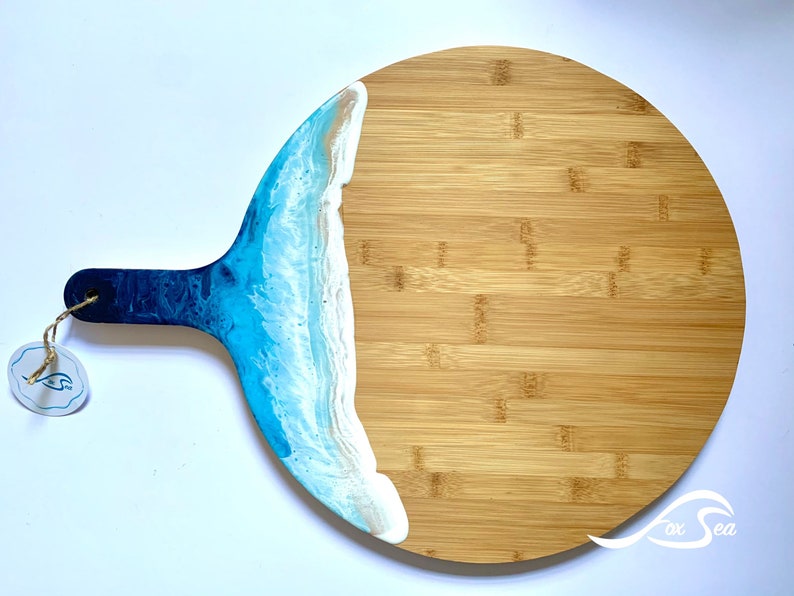 Blue Resin Wave Bamboo Ocean Pizza Serving Platter Chopping Board image 10