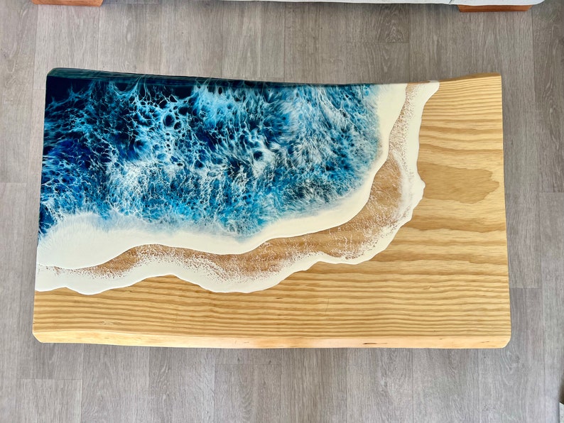 MADE to ORDER Custom Resin Coffee Wave Table, Oak, Local Devon Hardwood, Wood, Hairpin Legs, Blue, Ocean, Handmade, Epoxy Resin Table image 10