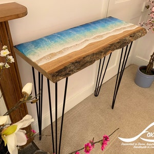 MADE to ORDER Custom Resin Wave Table, Oak or Ash Wood, Hairpin Legs, Console Table, Coffee Table, Blue, Ocean, Handmade, Epoxy Resin Table image 3