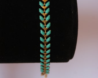 Bracelet métal doré, chaine épis bleu turquoise
