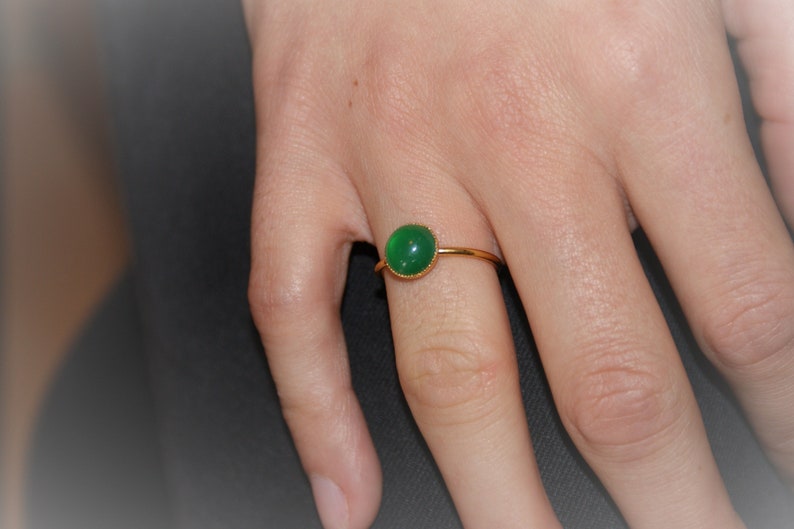 Green cabochon stainless steel ring