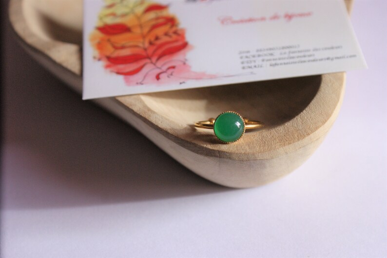 Green cabochon stainless steel ring