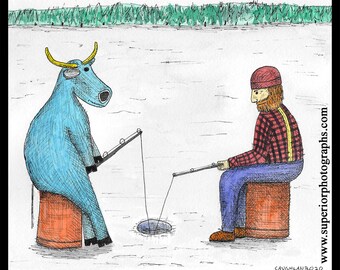 Paul Bunyan & Babe the Blue Ox Minnesota "ICE FISHING"